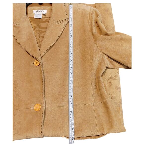 Tyler Boe Leather Trench Coat Genuine Leather Button Front Jacquard Tan Womens M - Picture 7 of 8